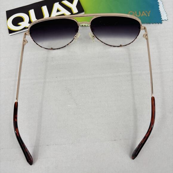 Quay High Key Mini 1212 Sunglasses Gold Tone Tortoise Aviator Polarized Womens - Picture 4 of 8